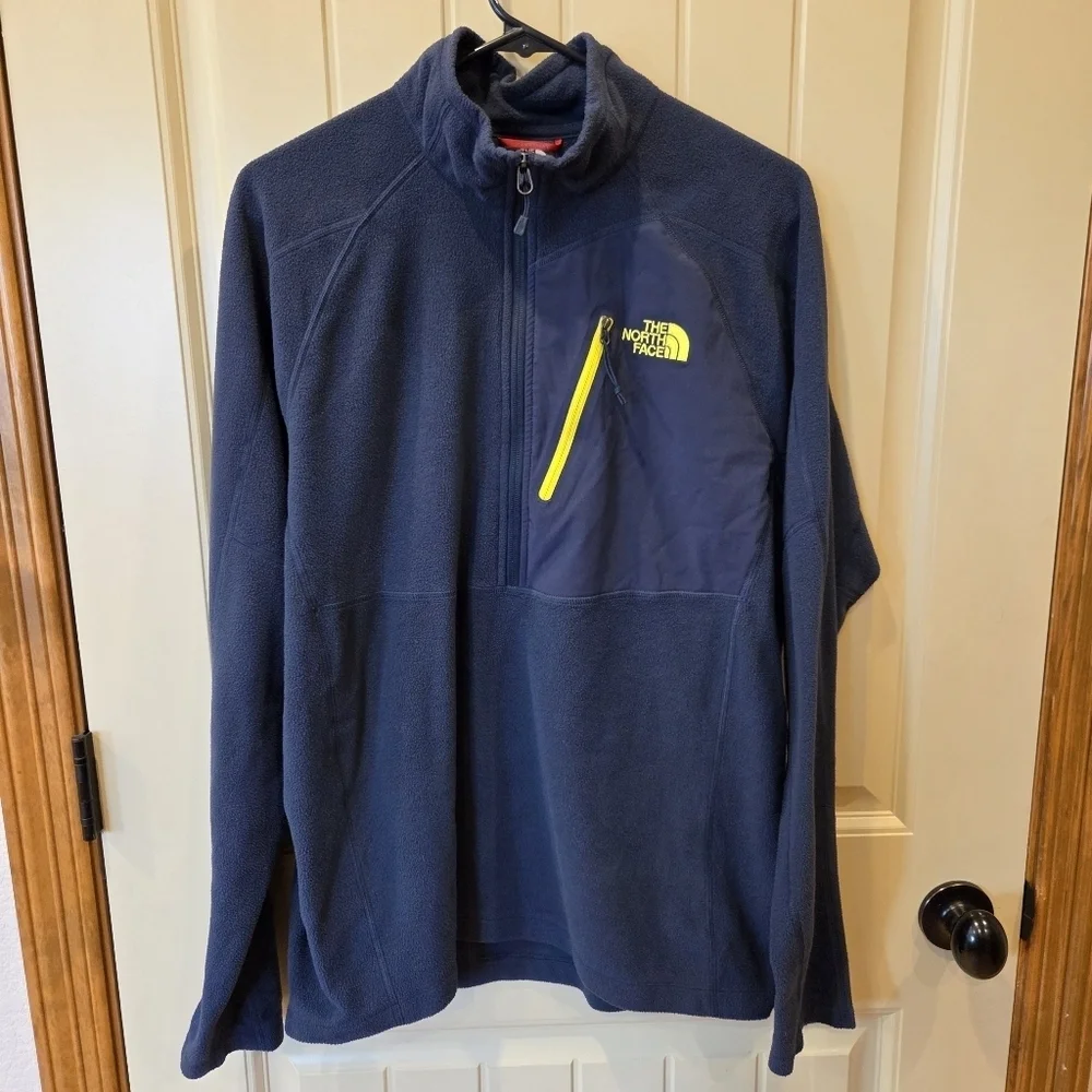 The North Face 1/4 Zip Pullover Fleece Jacket Mens Navy Flash Dry Hike Large
